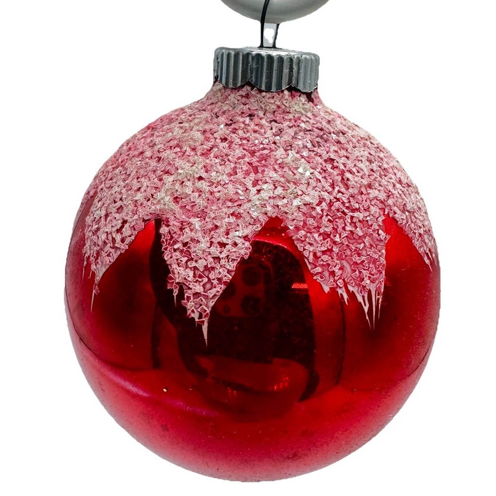Christmas Tree Ornament Shiny Brite Glass Ball Unsilvered Mica Snow Red Bauble